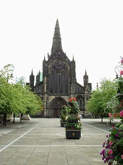 Glasgow Cathedral today. Although most of the building is much later, the modern cathedral shares the same site as Jocelin's late 12th-century structure.
