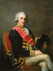 Admiral George Rodney (appointed a Knight Companion in 1780) wearing the riband and star of the Order