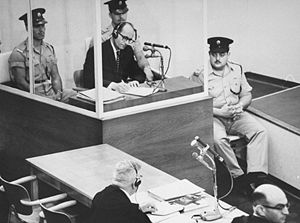Adolf Eichmann in the witness box during his trial in Jerusalem in 1961. Brand told the court his story.