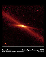 Comet Encke's meteoroid trail is the diagonal red glow