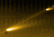 Meteoroid trail between fragments of Comet 73P