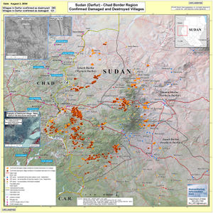 Destroyed villages as of August 2004 (Source: DigitalGlobe, Inc. and Department of State via USAID)