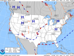 A surface weather analysis for the United States on October 21, 2006.