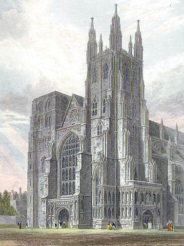 Image:Canterbury Cathedral, view of the Western Towers engraved by J.LeKeux after a picture by G.Cattermole, 1821 edited.jpg