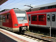 Modern German Class 423 EMU trainsets meet each other