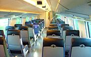 Interior of a passenger car in a long-distance train in Finland