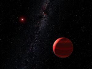 An artist's impression of a planet in orbit around a red dwarf