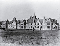 Sunnyside Asylum, Christchurch. Completed in 1891, this was one of Mountfort's last major works. Designed in a chateauesque Gothic, the large widows created the air of a country house rather than place of incarceration