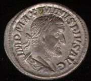 A Roman denarius, a standardized silver coin.