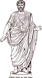 A Roman clad in a toga, the distinctive garment of ancient Rome.