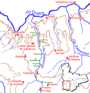 Map showing distribution of medieval forts in the border region between the Kingdoms of Castile and León in the 12th century