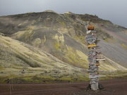 Traditional signpost with directions to civilization on Jan Mayen station