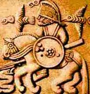 7th century depiction of Odin on a Vendel helmet plate, found in Uppland.