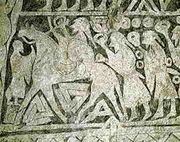 The 7th century Tängelgarda stone shows Odin leading a troop of warriors all bearing rings. Valknut symbols are drawn beneath his horse, which at this time still has the normal number of legs.