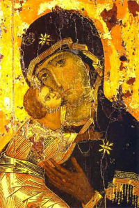 A depiction of Jesus and Mary, the Theotokos of Vladimir (12th century)