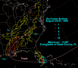 Rainfall totals caused by Andrew