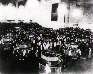 The trading floor of the New York Stock Exchange just after the crash of 1929.