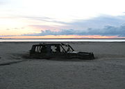 Abandoned car in Morecambe Bay, 400 metres from the shore.