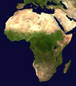 A geographical map of Africa, showing the ecological break that defines the Saharan area