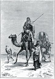 The 12th Century traveller Benjamin of Tudela in the Sahara (Dumouza, 19th Century engraving)