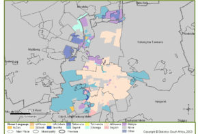 Geographical distribution of home languages in the Tshwane Metropolitan Municipality.
