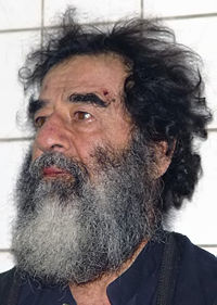 A captured Saddam Hussein is investigated by US military doctors.
