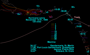 Rainfall totals from Lenny