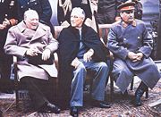 The "Big Three" Allied leaders (left to right) at Yalta in February, 1945: Churchill, Roosevelt and Stalin.