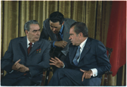 Brezhnev and Nixon during Brezhnev's June 1973 visit to Washington; this marked a high-water mark in détente between the United States and the Soviet Union.