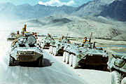 Soviet troops withdrawing from Afghanistan in 1988.