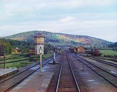 View from the rear platform of the Simskaia Station of the Samara-Zlatoust Railway, ca. 1910
