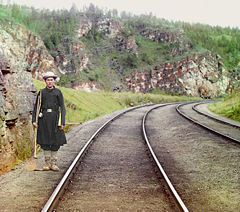 Bashkir switchman near the town Ust' Katav on the Yuryuzan River between Ufa and Cheliabinsk in the Ural Mountain region, ca. 1910