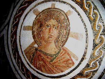 Apollo with a radiant halo in a Roman floor mosaic, El Djem, Tunisia, late 2nd century
