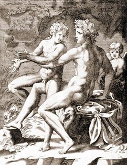 Apollo and HyacinthusJacopo Caraglio; 16th c. Italian engraving