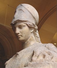 Helmeted Athena with the cista and Erichthonius in his serpent form. Roman, first century (Louvre Museum)