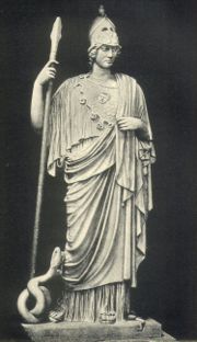 The Athena Giustiniani, a Roman copy of a Greek statue of Pallas Athena with her serpent, Erichthonius
