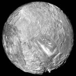 Voyager 2 image showing the tortured surface of Miranda