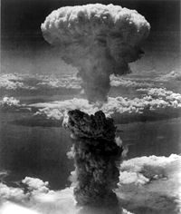 The mushroom cloud of the atomic bombing of Nagasaki, Japan, 1945, rose some 18 kilometers (11 mi) above the hypocenter