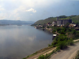 The river as seen from the trans-Siberian railway near Krasnoyarsk