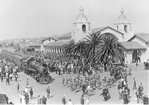 The first SD&A through passenger train "arrives" in San Diego on December 1, 1919 to officially open the line.