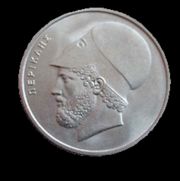 A 20-drachma coin of the Hellenic Republic picturing Pericles
