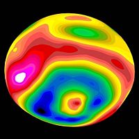 Elevation diagram of 4 Vesta viewed from the south-east, showing the south pole crater. As determined from Hubble Space Telescope images of May 1996.