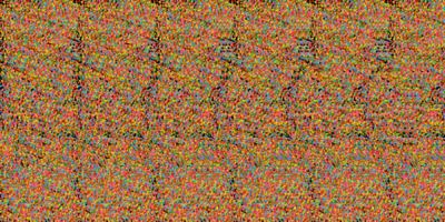 This random dot autostereogram features a raised shark with fine gradient on a flat background.
