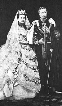 Prince Albert Edward and Princess Alexandra at their wedding. St. George's Chapel, Windsor, 1863