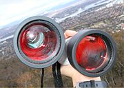 Binocular with internal elements visible