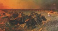 A Polish cavalry charge at the Battle of Wołodarka, May 29, 1920, slows the Red Army offensive. (Painting by Mikołaj Wisznicki, 1935.)