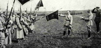 General Józef Haller (touching the flag) and his Blue Army.