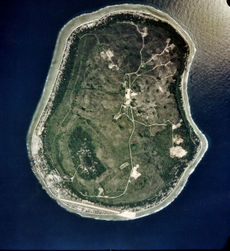 An aerial image of Nauru in 2002 from the U.S. Department of Energy's Atmospheric Radiation Measurement Program. Regenerated vegetation covers 63% of land that was mined.