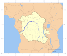 Course and Watershed of the Congo River with countries marked