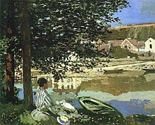 On the Bank of the Seine, Bennecourt, 1868. An early example of plein-air impressionism, in which a gestural and suggestive use of oil paint was presented as a finished work of art.